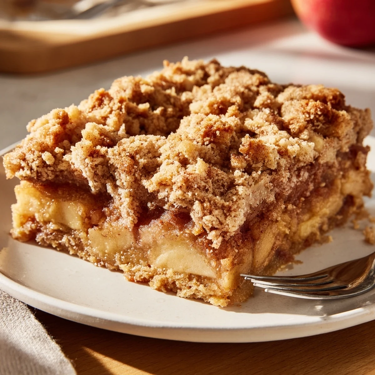 Delicious Classic Apple Crumble Bars with a golden topping waiting to be enjoyed.  