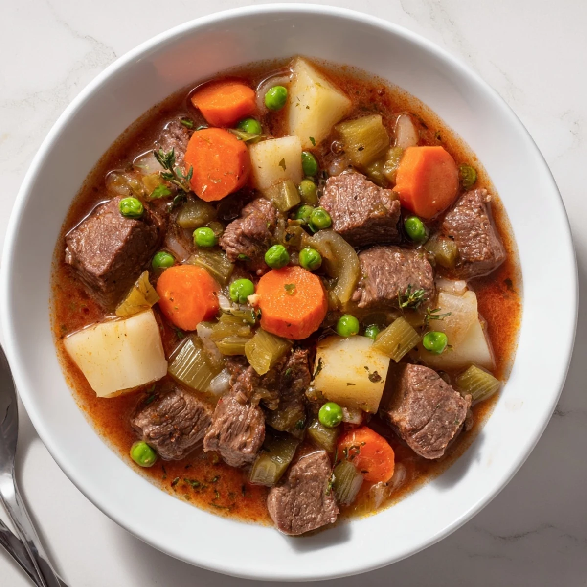 Comforting Hearty Beef and Vegetable Stew served steaming in rustic bowls, bursting with flavor.  