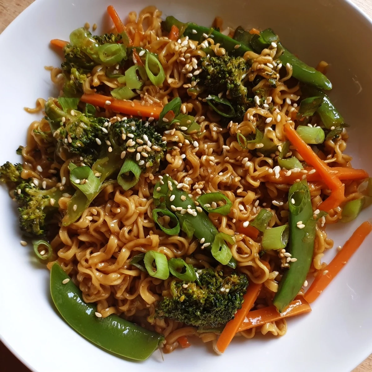 A delicious bowl of homemade Ramen Noodle Stir-Fry Remix, sure to satisfy your Asian food cravings.