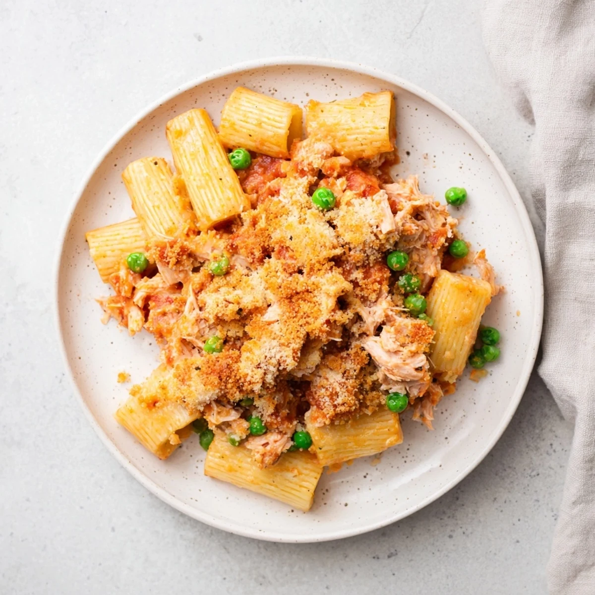 Golden-brown tuna pasta bake with bubbling cheese, perfect for a cozy, comforting supper.