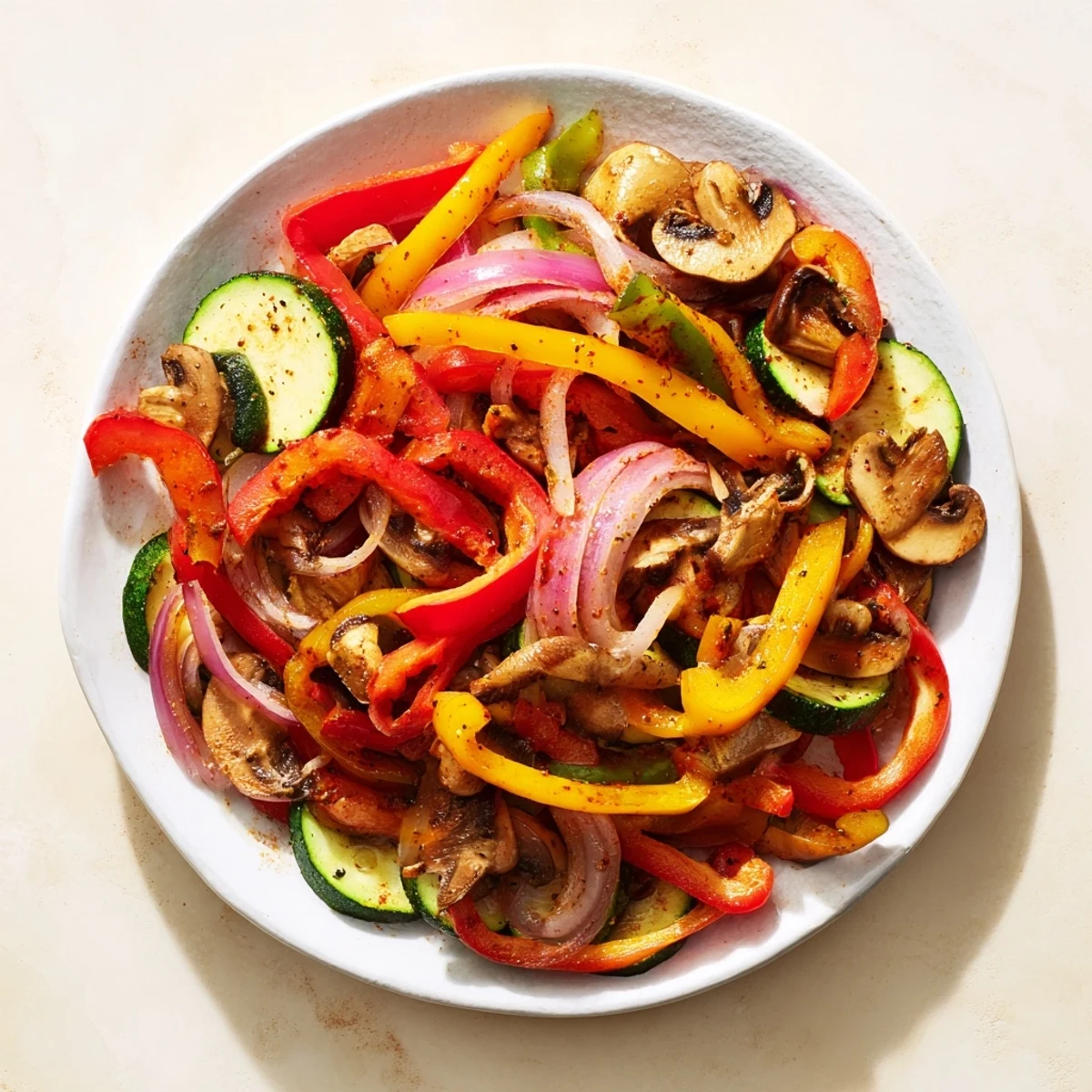 Vibrant veggie skillet fajitas sizzling in a cast-iron pan, perfect for a quick and flavorful Tex-Mex dinner.