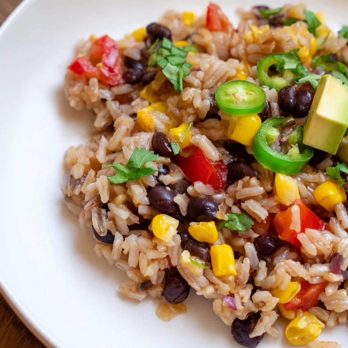 Steaming One-Pot Mexican Rice & Beans, a flavorful vegetarian main dish, ready to eat.