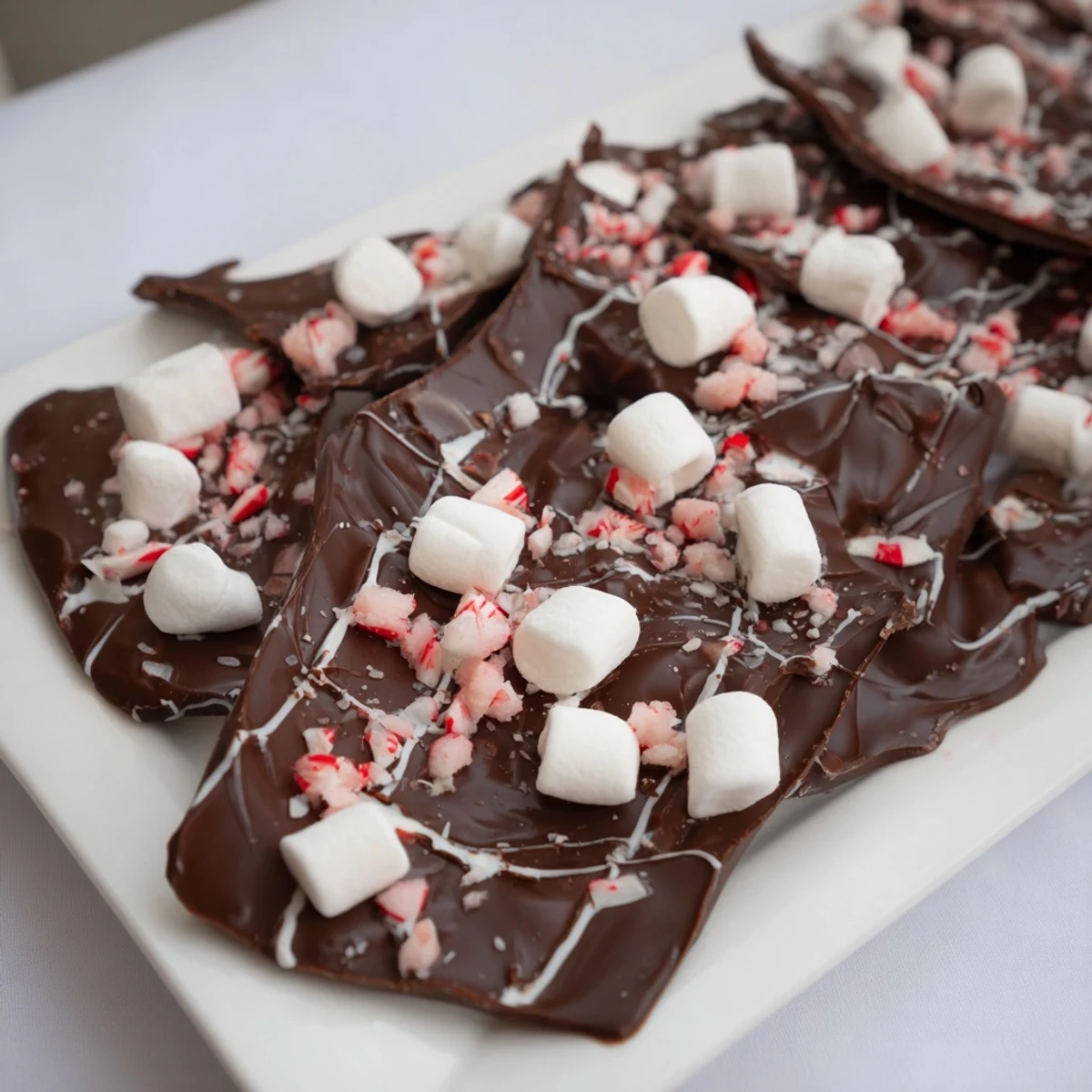 Homemade Hot Chocolate Bomb Bark, loaded with chocolate chips, mint, and cocoa, ready to enjoy.