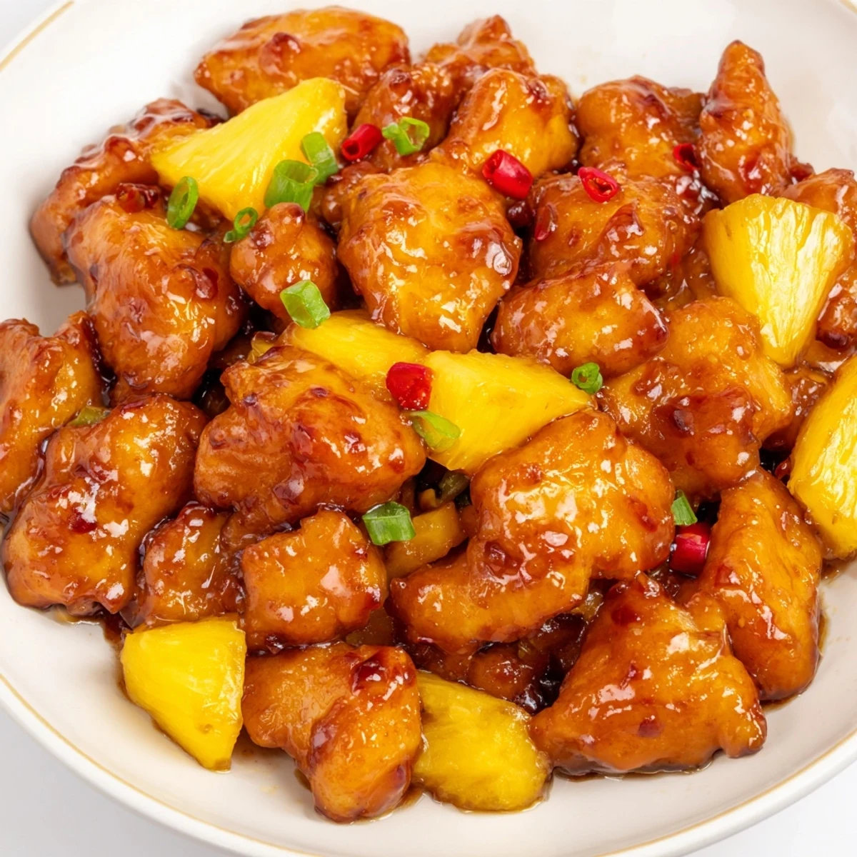 Juicy chunks of Brown Sugar Pineapple Chicken simmer in a sweet, glistening glaze, perfect for dinner.