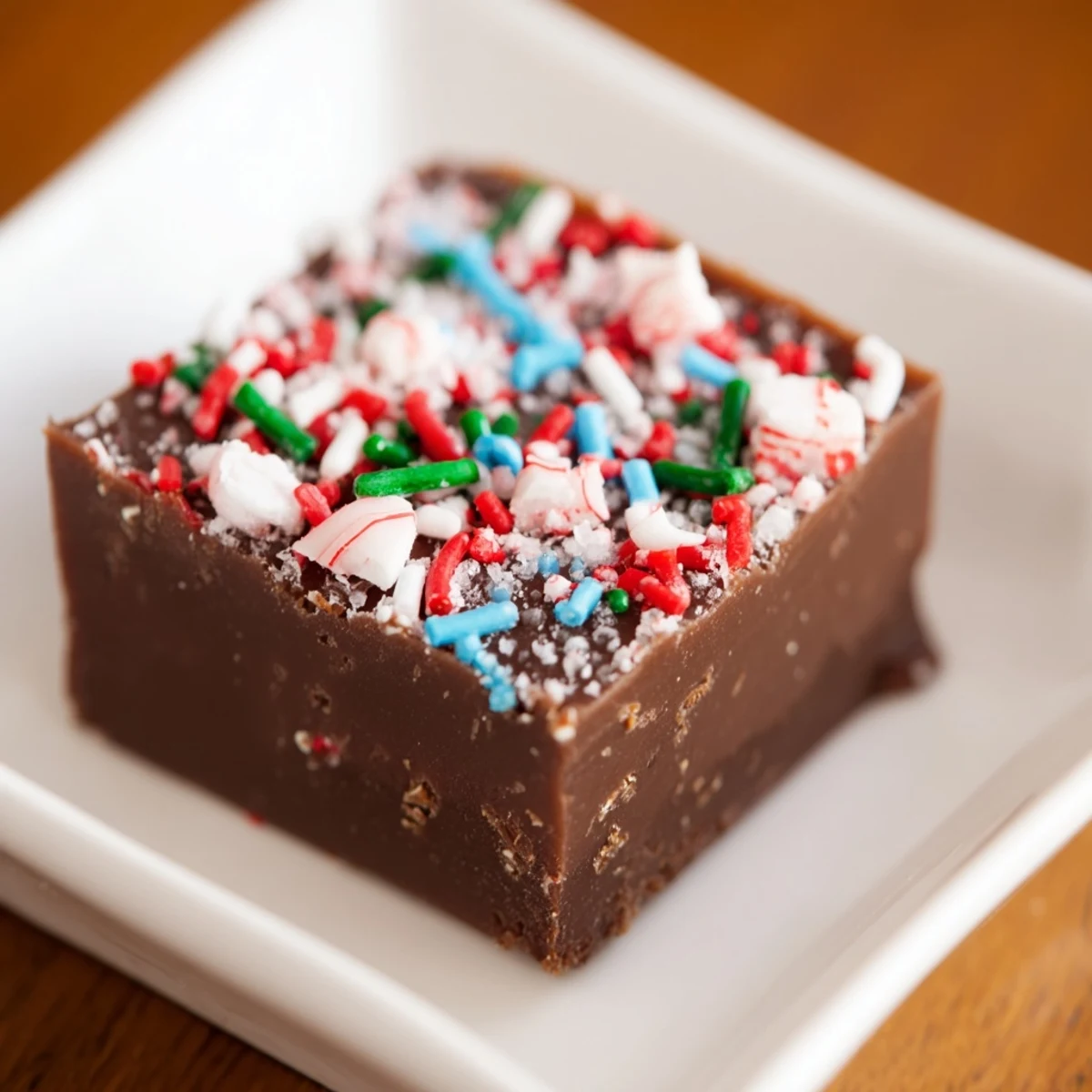 Warm, melted chocolate transforms into these delectable 3-Ingredient Christmas Fudge Squares before chilling.