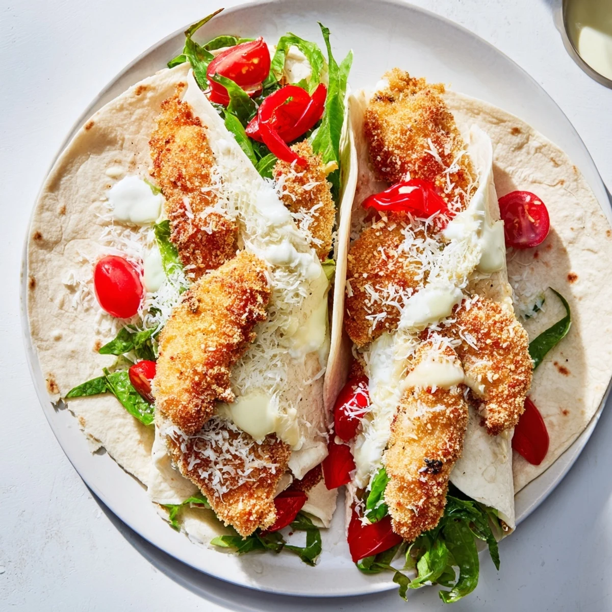 Golden, crispy Santa Hat Chicken Caesar Wraps, bursting with flavorful chicken, fresh romaine, and creamy Caesar.