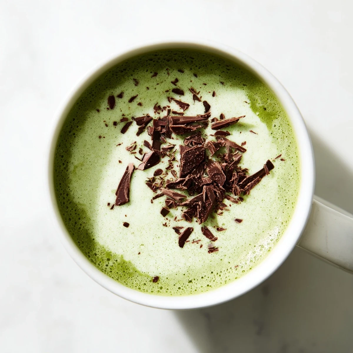 Frothy Collagen Peppermint Mocha Matcha Latte, topped with cream, promises a delightful morning or afternoon indulgence.