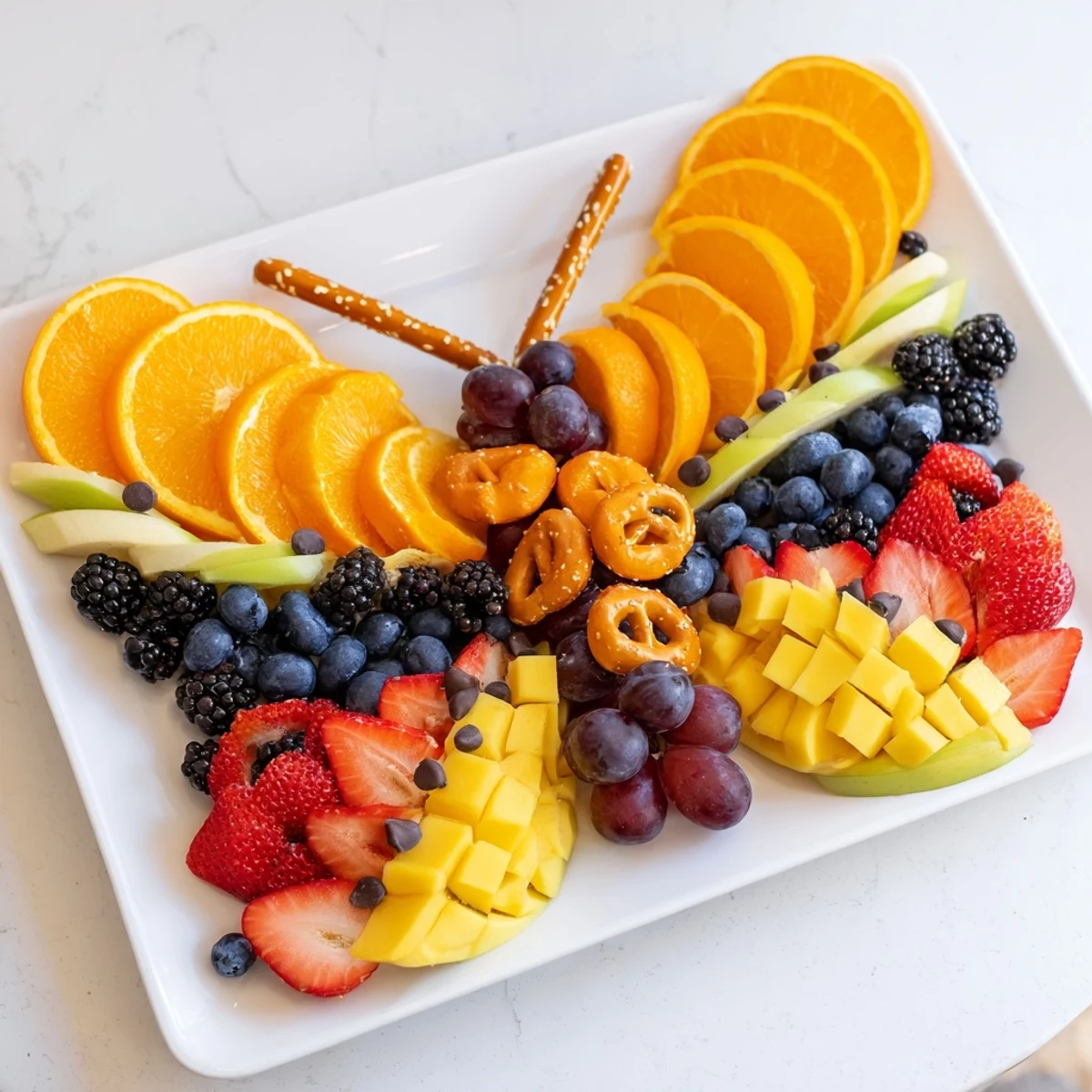 Monarch Magic Fruit Butterfly Tray: a stunning, healthy appetizer with colorful fruits artfully arranged.