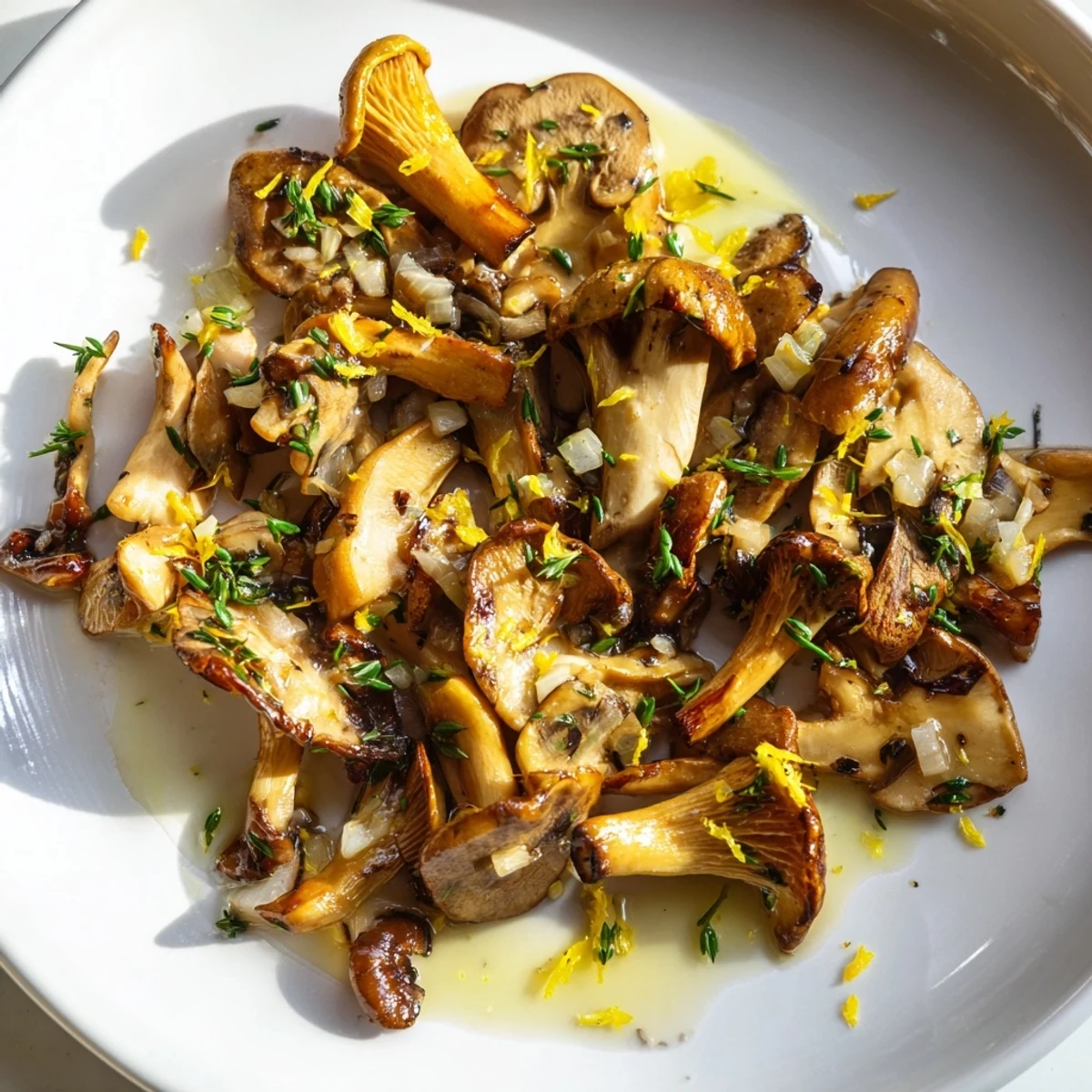 Sizzling Enchanted Forest Mushrooms, showcasing golden-brown sautéed wild mushrooms and fresh herbs.