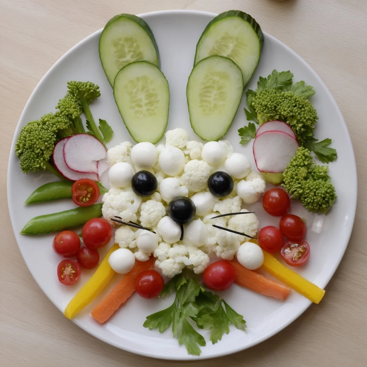 Vivid Easter Bunny Spring Platter: a beautifully arranged platter bursting with fresh vegetables and dips perfect for spring.