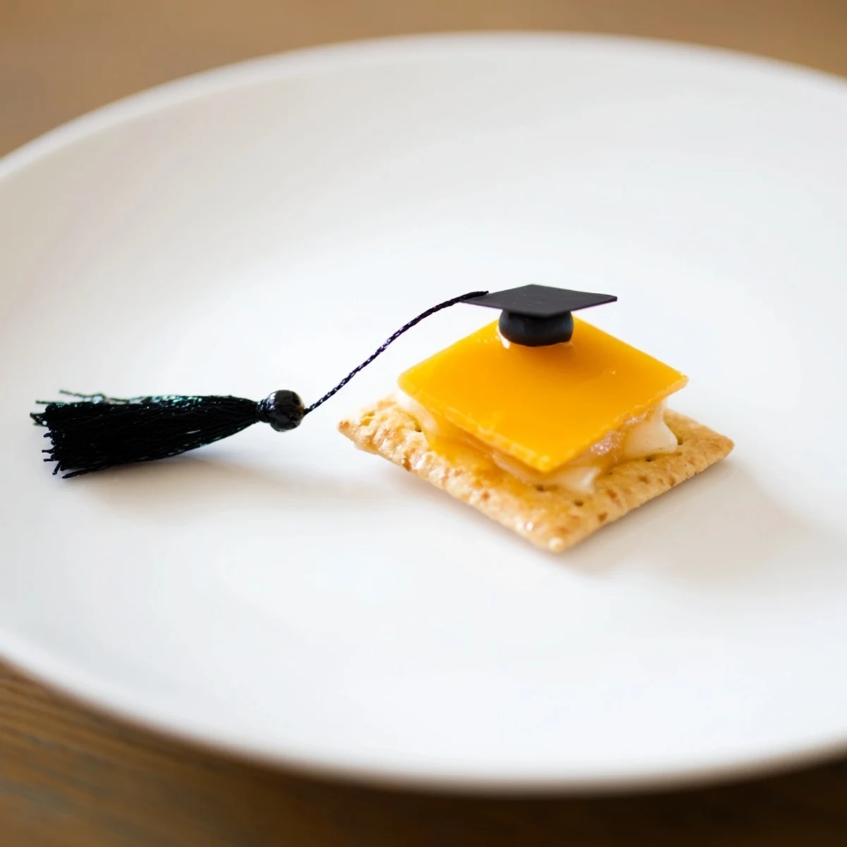 Cute The Graduation Cap Snacks: savory cheese caps with fruit leather tassels for a fun appetizer.