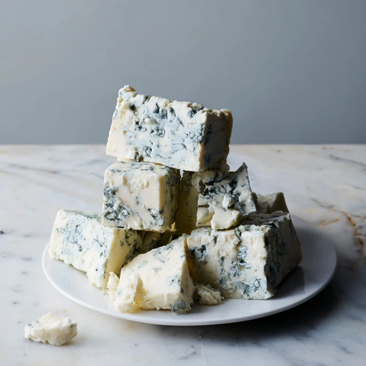 The Marble Quarry: Chunks of blue cheese and cheddar arranged on cold marble, ready to serve.