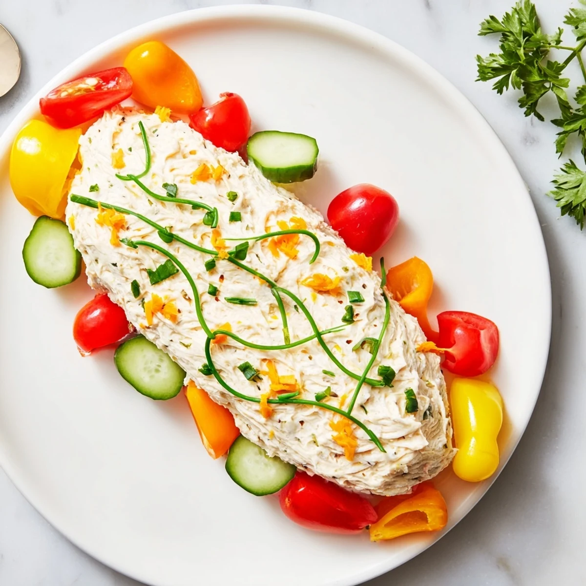 Delectable Christmas Lights Appetizer Spread, a creamy cheese centerpiece, served with crackers.