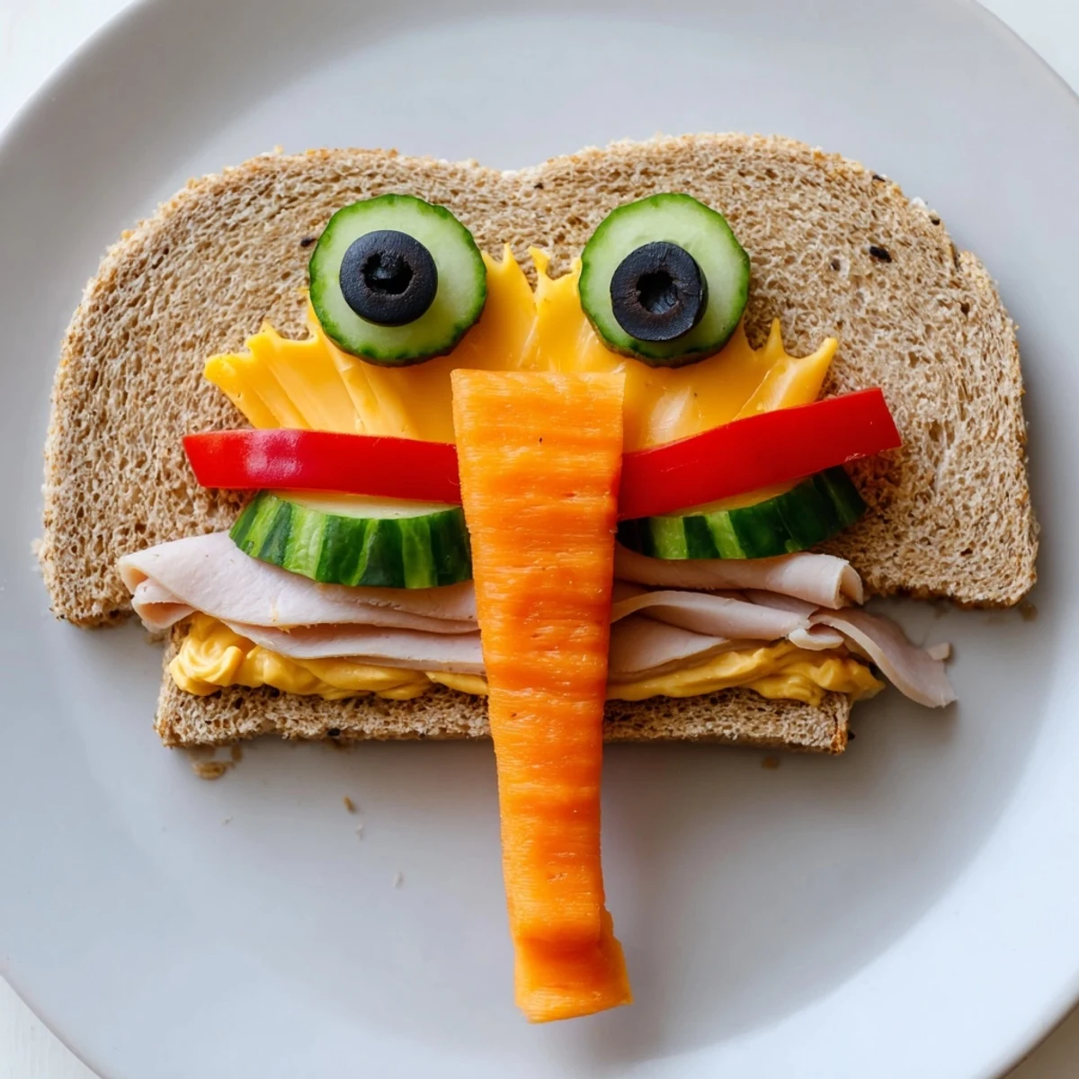 Delicious Big Top Elephant Sandwich Board with colorful veggies and elephant-shaped sandwiches.