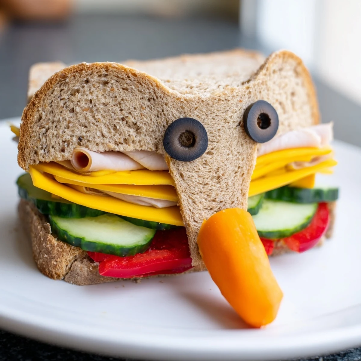 Vibrant close-up of a Big Top Elephant Sandwich Board ready to eat, perfect for kids.