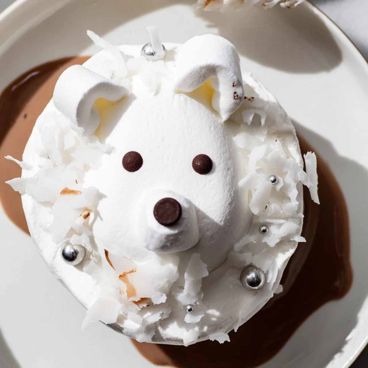 Steaming Polar Bear Hot Chocolate Platter, topped with whipped cream and adorable marshmallow bears.