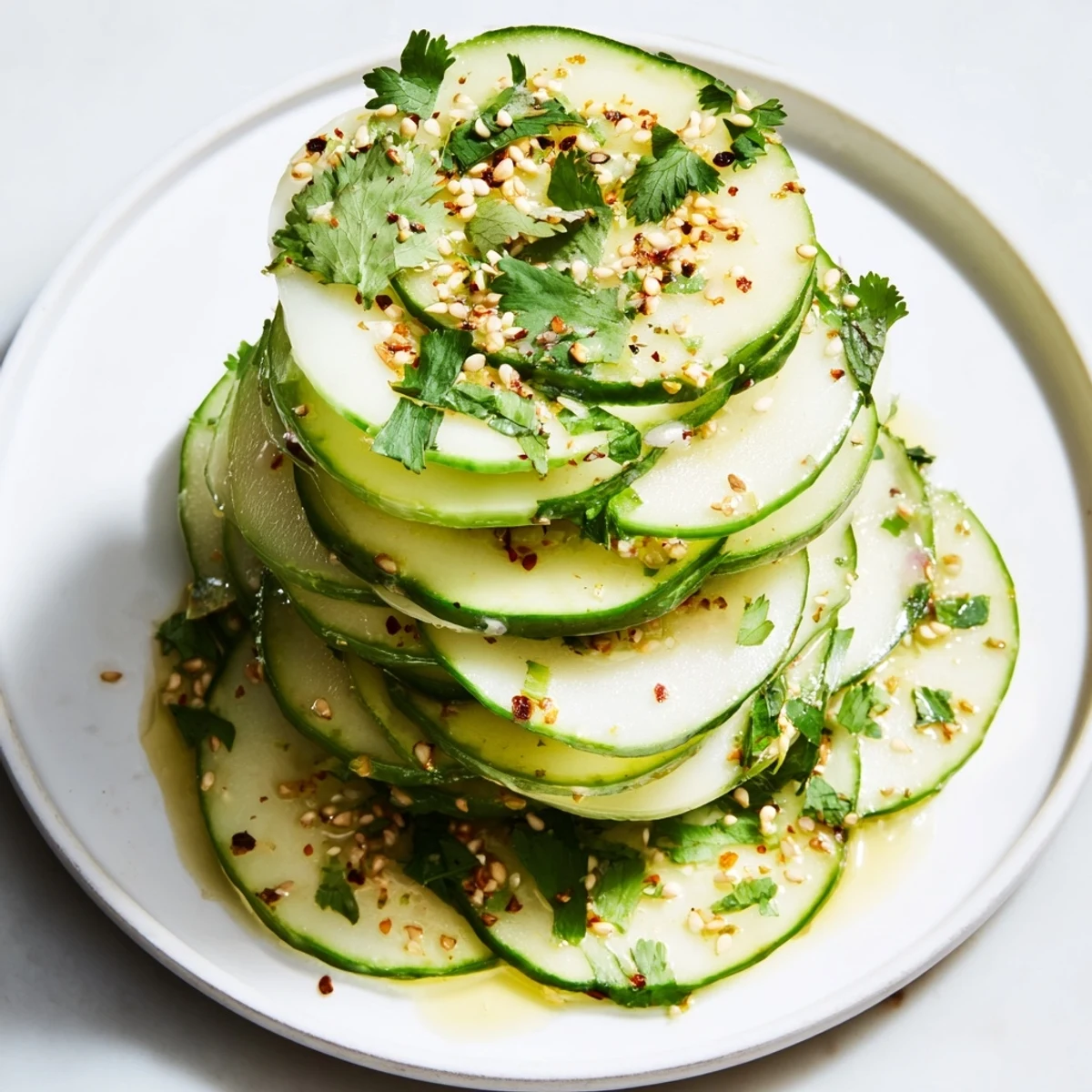 Crisp, layered Jicama and Cucumber Slice Stack, drizzled with lime-chili dressing, a vibrant vegan appetizer.