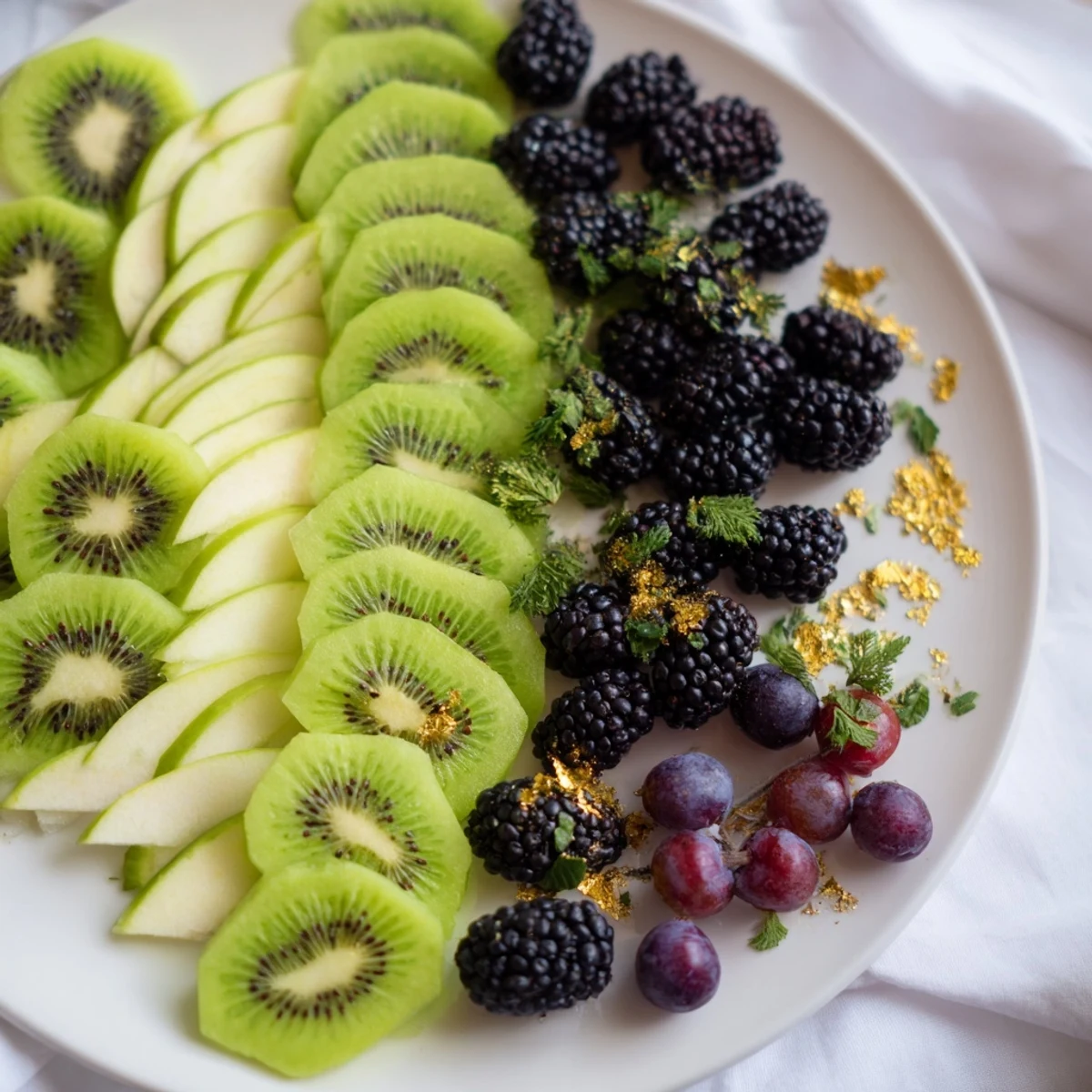 Imagine the amazing The Aurora Borealis Sweep: fresh fruit glistening with optional edible glitter for a treat.