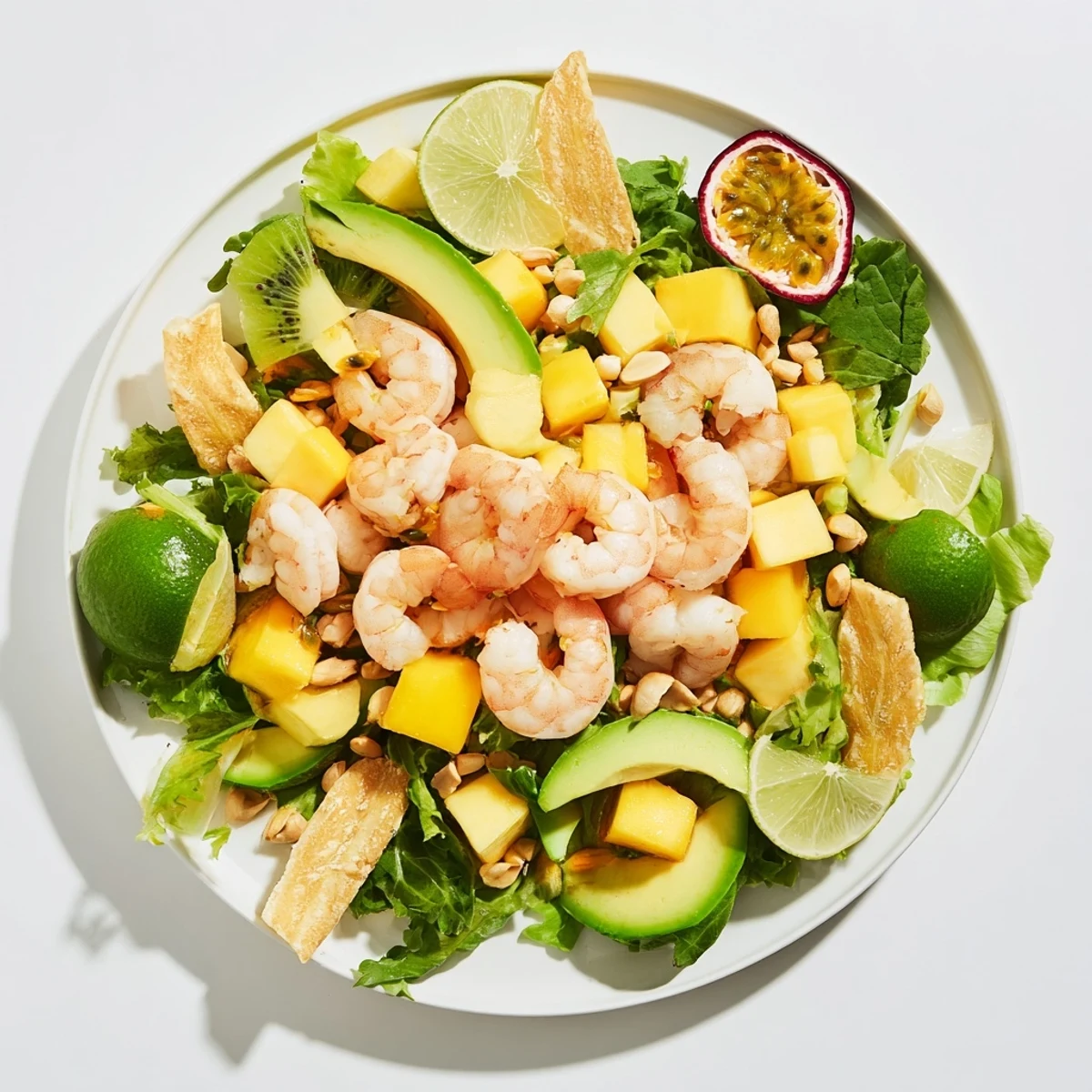 A close-up of a colorful Tropical Wave Tasting Platter featuring sweet chili sauce and fresh lime wedges.