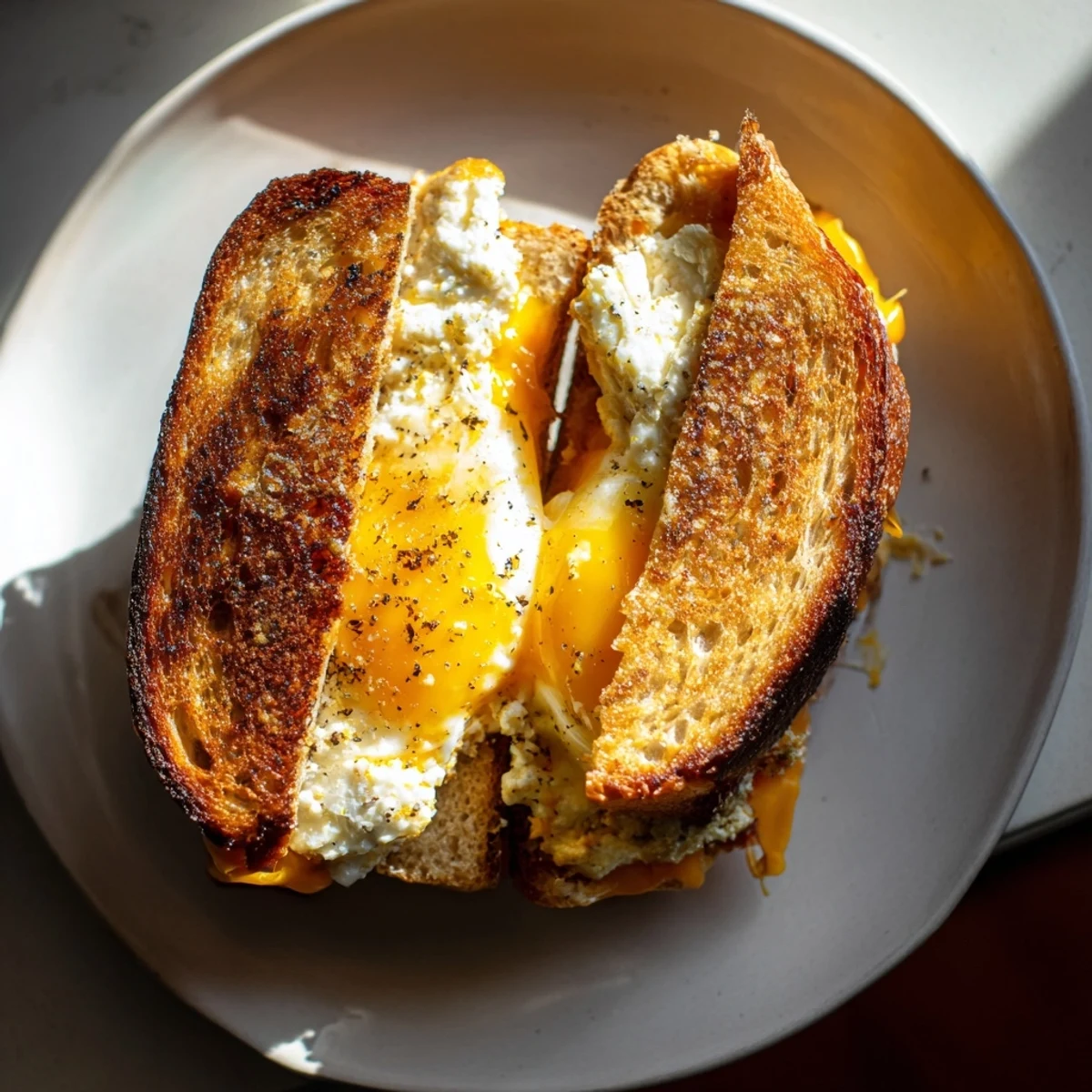 Golden, crispy-bottomed Feta Fried Eggs rest atop melted cheese in this decadent grilled sandwich.