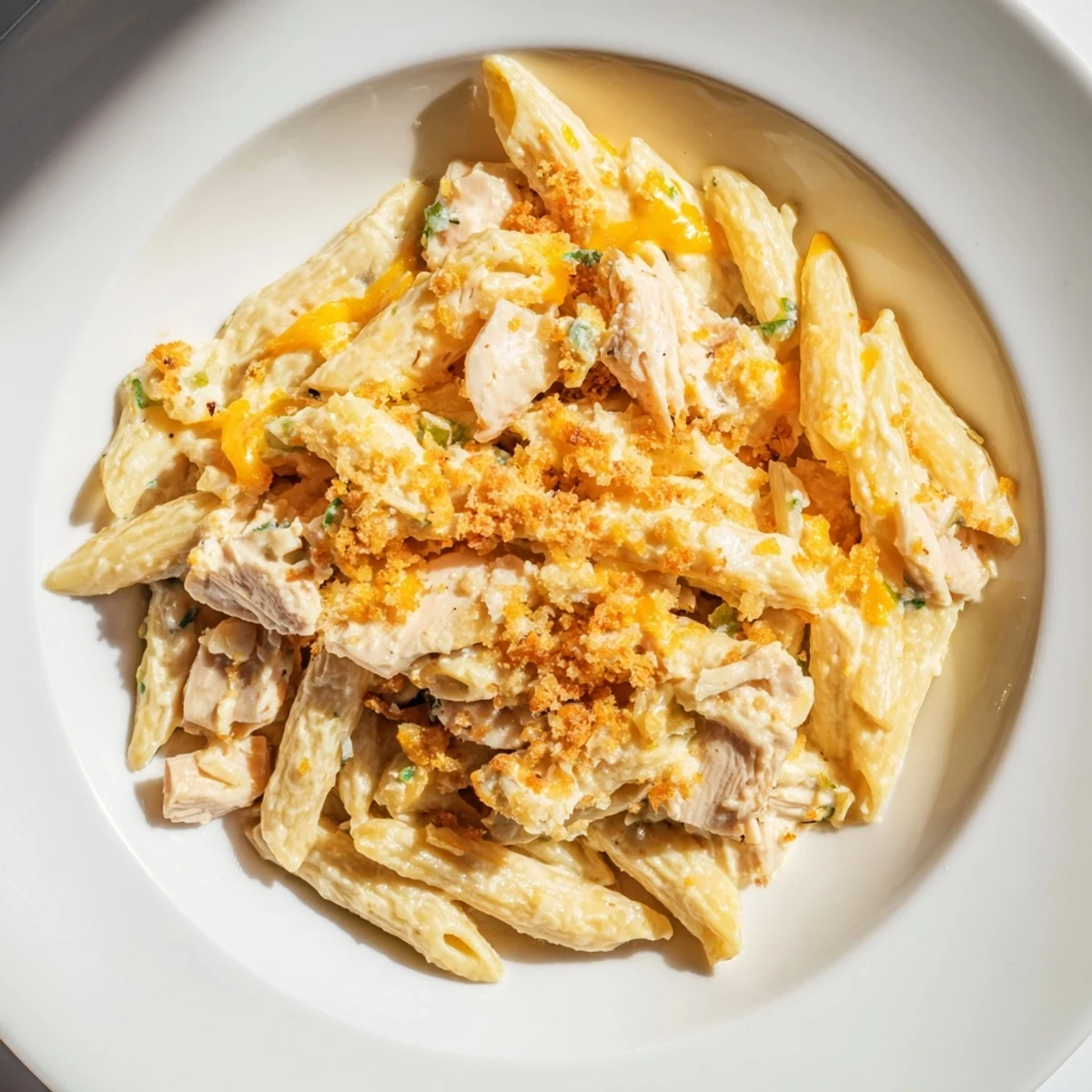 Close-up of that deliciously cheesy Jalapeño Popper Chicken Pasta, perfect for a cozy weeknight comfort meal.