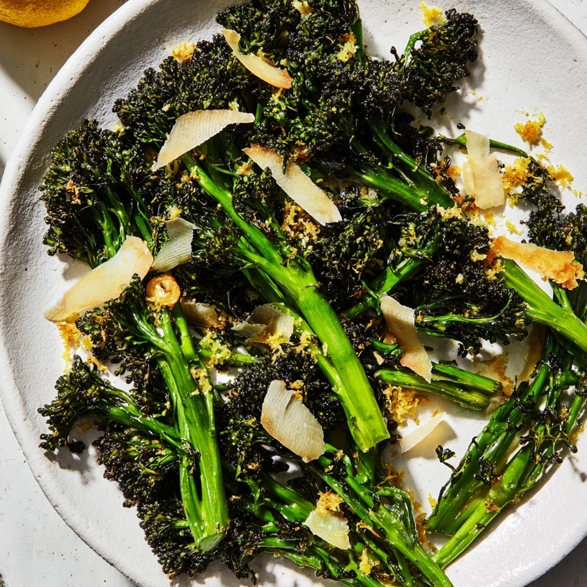 Bright green air-fried broccolini glistens in a flavorful Charred Broccolini Salad, ready to be enjoyed.