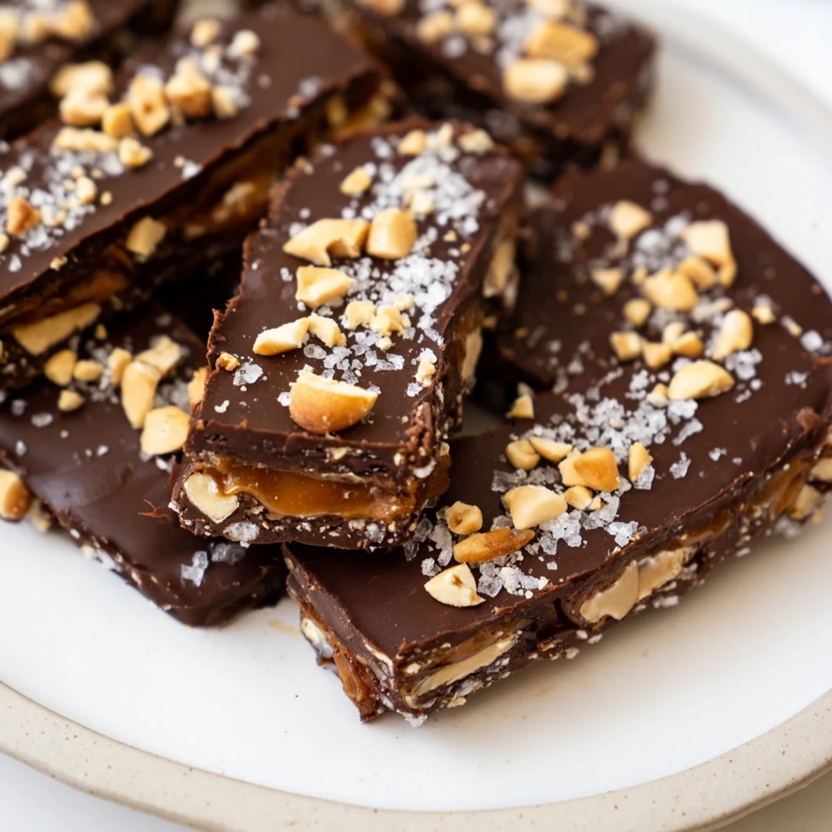 Frozen Date Bark Snickers-Style, boasting a crackly chocolate top with scattered peanuts for texture.
