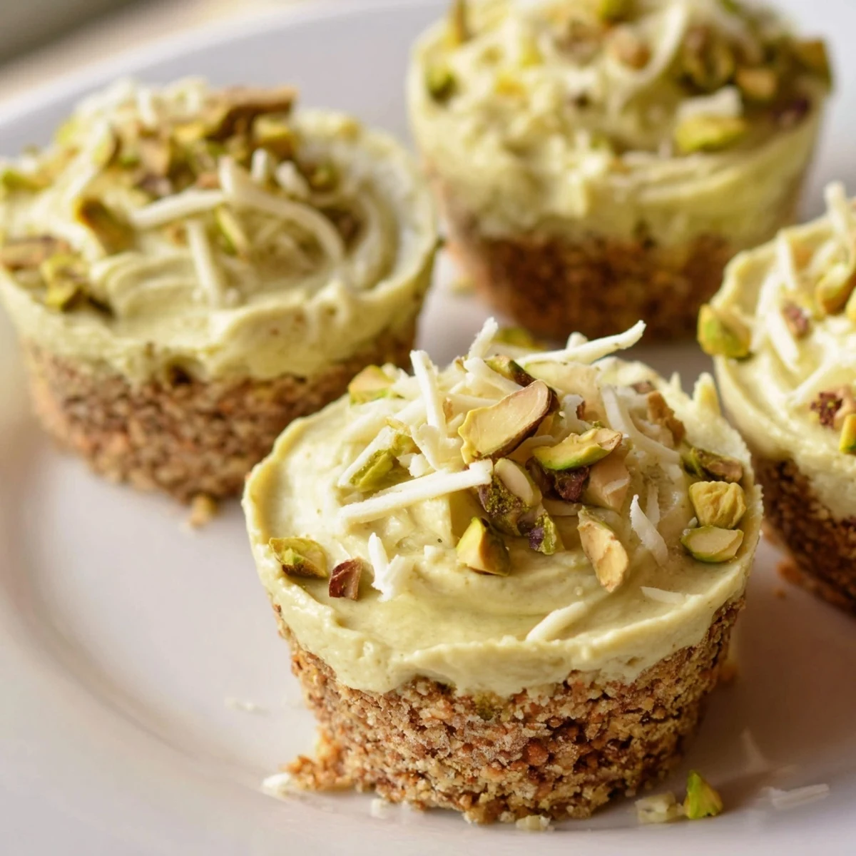 Golden and green, these Pistachio Cheesecake Bites are a delightful mini dessert, ready to enjoy.