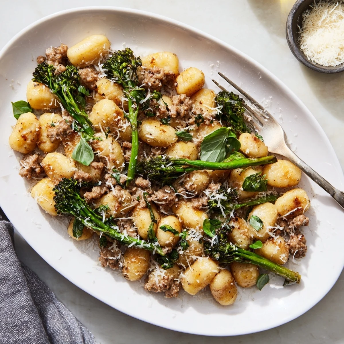 Golden, crisp gnocchi and crumbled Italian sausage roasted with broccolini on a single sheet pan.