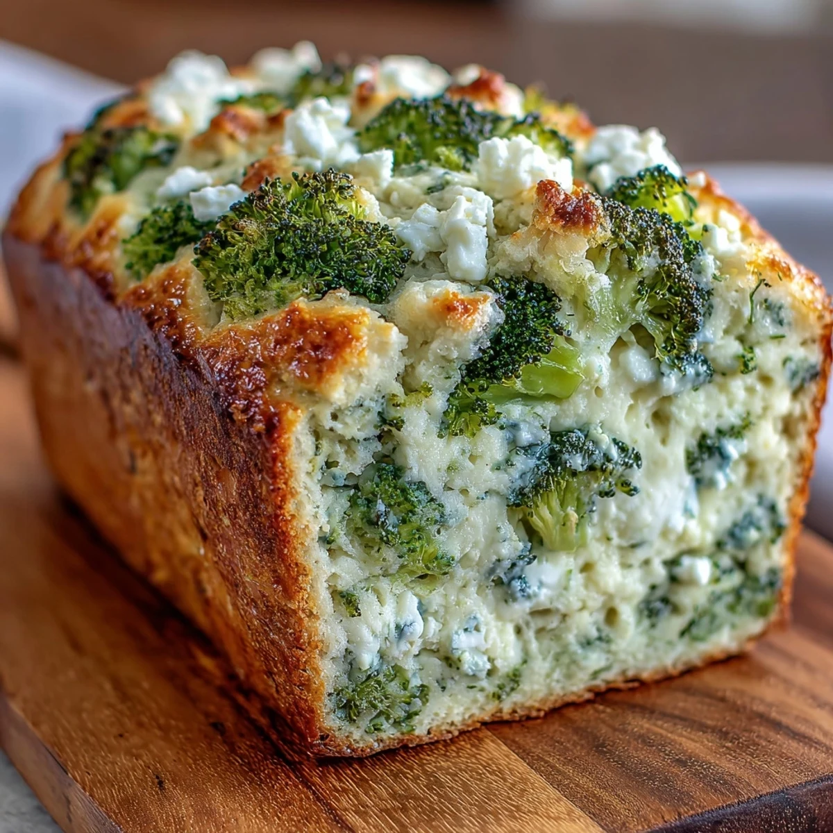 Savory Broccoli and Feta Loaf, a delicious oven-baked vegetarian bread slice, ready to enjoy.