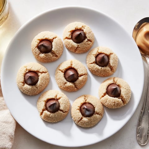 Warm, golden-brown 3-Ingredient Peanut Butter Blossoms, with melted chocolate kiss centers, ready to enjoy.