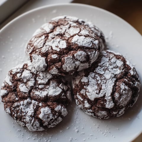 Air-Fried Chocolate Crinkle Cookies, dusted in powdered sugar, look deliciously crackled and ready to enjoy.