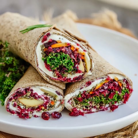 A colorful Cranberry Apple Slaw Turkey Wrap, packed with fresh slaw and creamy yogurt dressing.