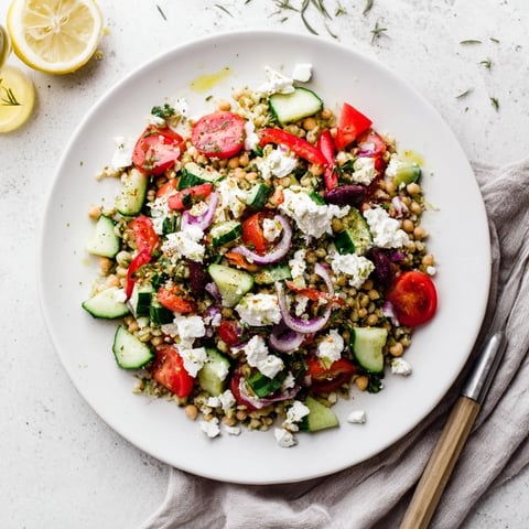 Mediterranean Chickpea and Feta Bowl, a colorful, vibrant dish ready to eat with fresh parsley garnish.