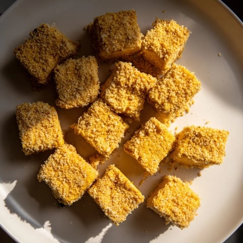 Golden and crispy, these homemade tofu nuggets, fried to perfection, are a delicious plant-based snack.