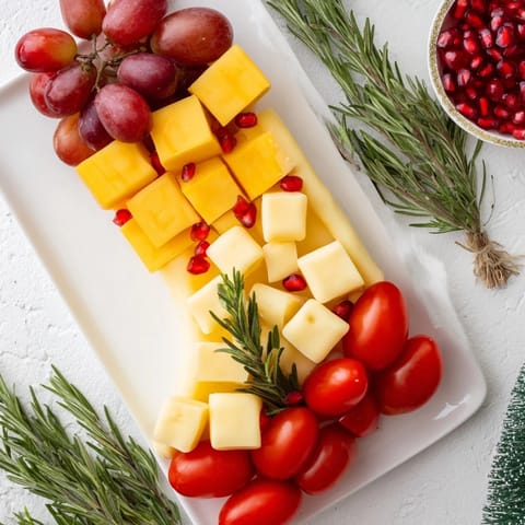 A delicious Christmas Stocking Snack Tray featuring cheese, crackers, and salami, perfect for easy entertaining.