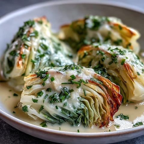 Tender wedges of Herby Cabbage in Parmesan Broth simmered with thyme and topped with fresh parsley.