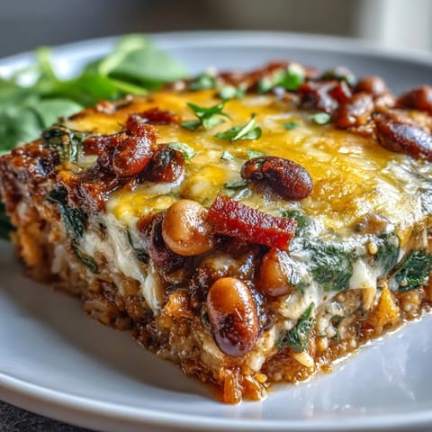 A bubbling Tex Mex Black Eyed Pea Casserole fresh from the oven, loaded with melted cheddar, bacon, and Rotel tomatoes.  