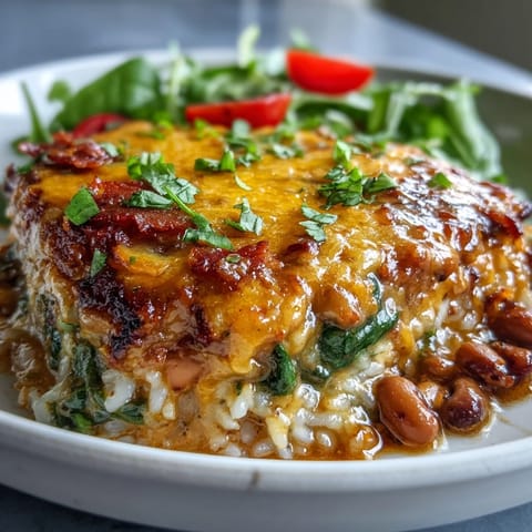 Golden, cheesy Tex Mex Black Eyed Pea Casserole served with a dollop of sour cream and fresh cilantro garnish.  