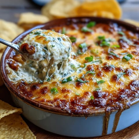 A warm, bubbly Hot Black-Eyed Pea Dip with Jalapeño and Cumin, topped with fresh cilantro and sliced peppers, ready for tortilla chips.  