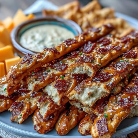 Game Day Baseball Snack Board with Pretzels and Dips: A colorful spread of soft pretzel bites, savory dips, and crunchy vegetables, perfect for sharing during the big game.