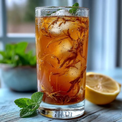 A tall glass of zesty ginger prebiotic lemonade with lemon slices and fresh mint, perfect for a refreshing, gut-friendly drink.
