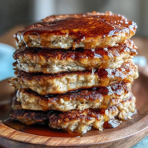 Golden brown, fluffy High Fiber Protein Pancakes stacked high, ready for berries.