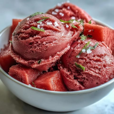 Scoop this easy, three-ingredient watermelon sorbet, bursting with sweet, icy flavor.