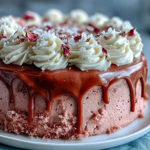 Elegant Bridal Shower Rosé Velvet Cake with shimmering gold accents.