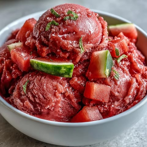 Vibrant watermelon sorbet, a simple, frozen delight perfect for summer refreshment.