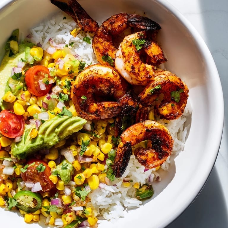 Vibrant easy grilled shrimp bowl featuring perfectly grilled shrimp with a colorful salsa and fresh lime.
