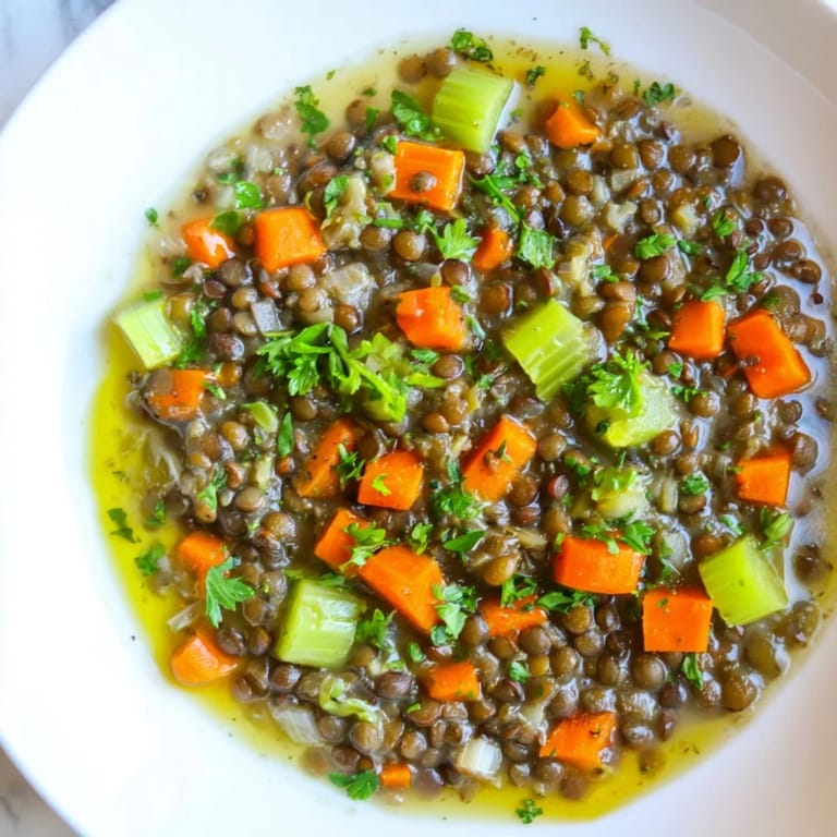 Hearty Lentil Soup with Carrots and Celery: a flavorful, warming vegetarian meal ready to enjoy.
