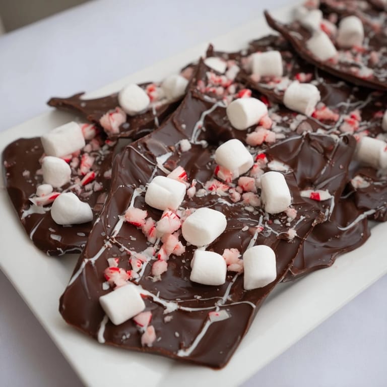 Homemade Hot Chocolate Bomb Bark, loaded with chocolate chips, mint, and cocoa, ready to enjoy.