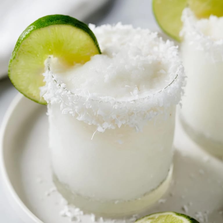 Picture a refreshing White Christmas Margarita Slush: smooth texture and bright lime with festive coconut rims.